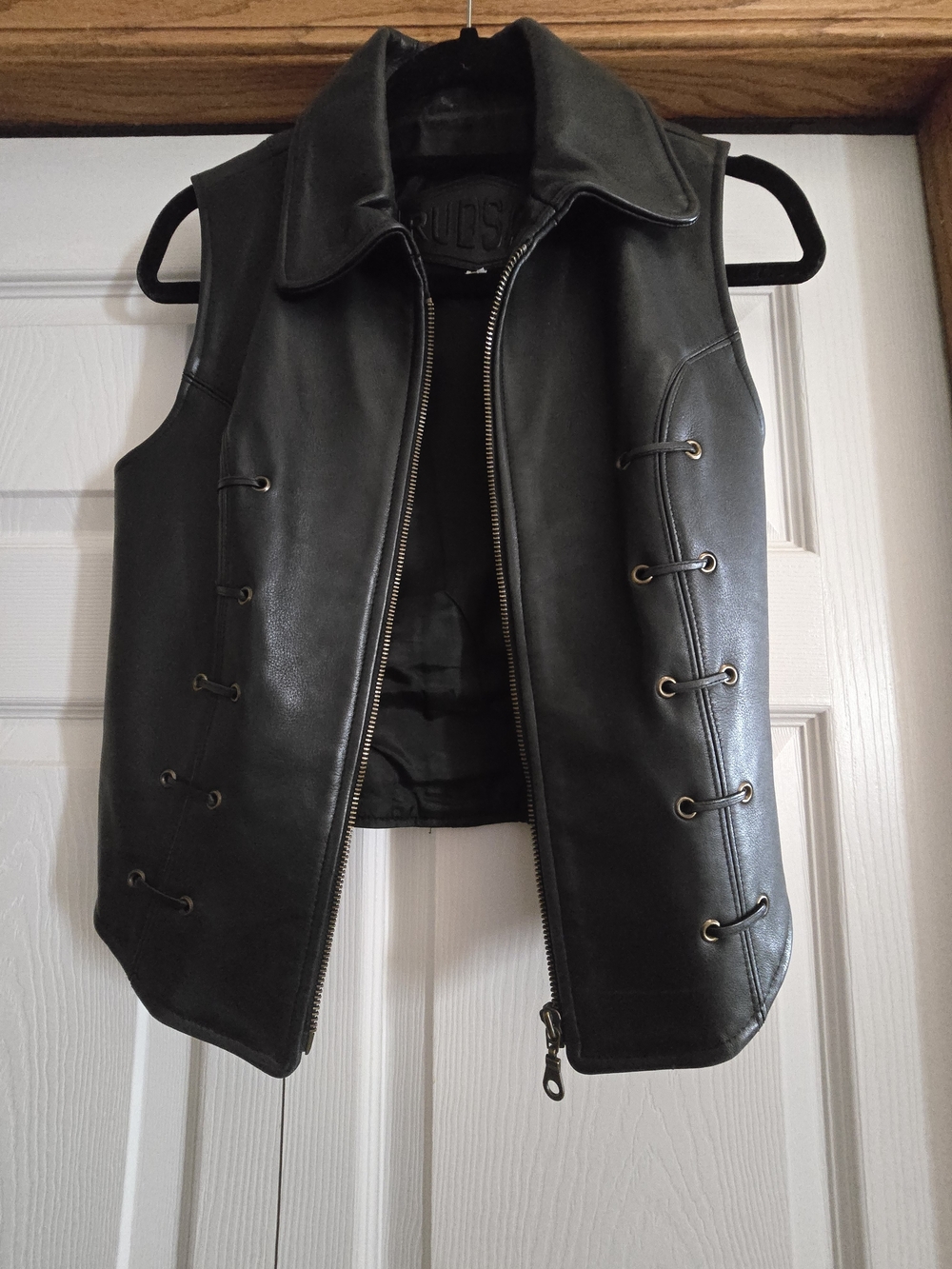 RUDSAK Black Leather Zip Jacket with Branded Patch